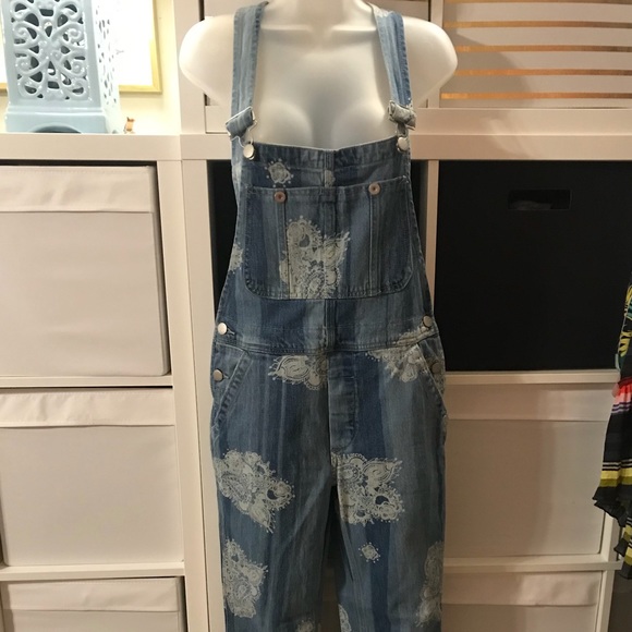 Free people we the free paisley denim overalls - Picture 2 of 9